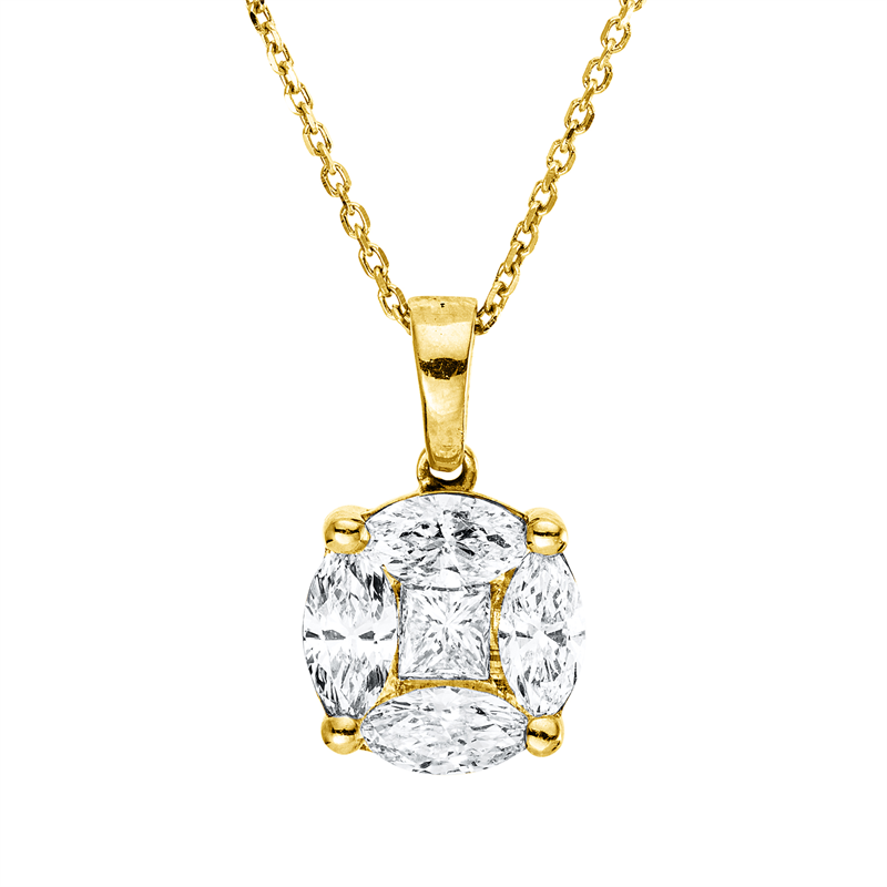 Collier 18 kt GG, mit Öse, 4 Nav. 0,77 ct, TW-si, 1 Princ. 0,18 ct, TW-si
