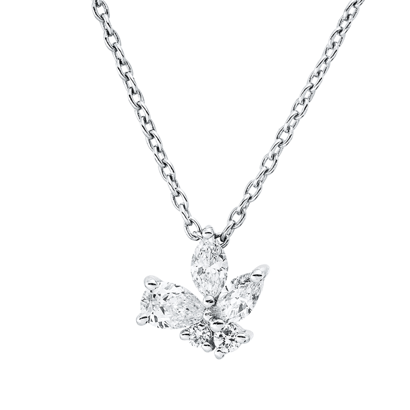 Collier 18 kt WG, mit ZÖ 38 cm, 3 Fant-Schl. 0,27 ct, F-vsi, 2 Brill. 0,02 ct, F-si