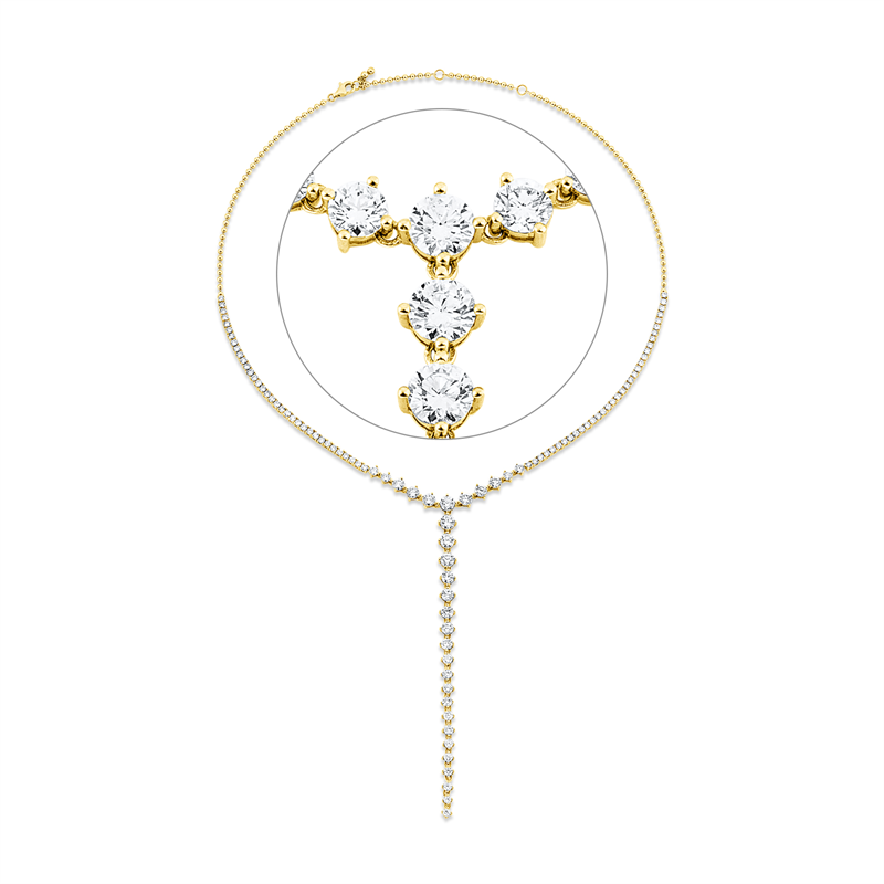Collier 18 kt GG, mit ZÖ 38 cm + 40,5 cm, 99 Brill. 6,37 ct, TW-si