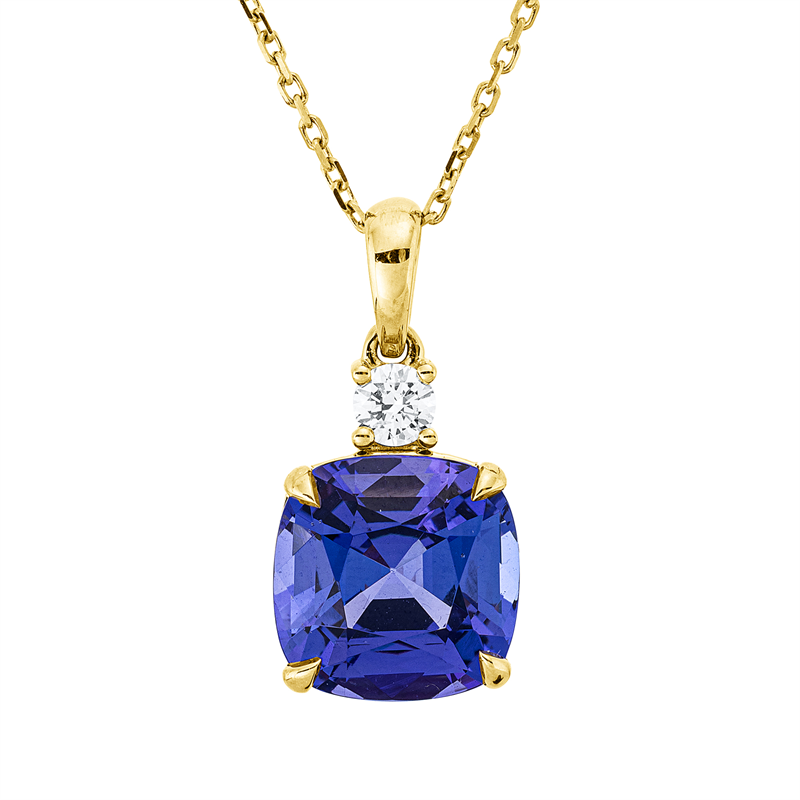 Collier 18 kt GG, mit ZÖ 40 cm + 43 cm, 1 Brill. 0,12 ct, TW-si, 1 Tansanit 3,76 ct blau