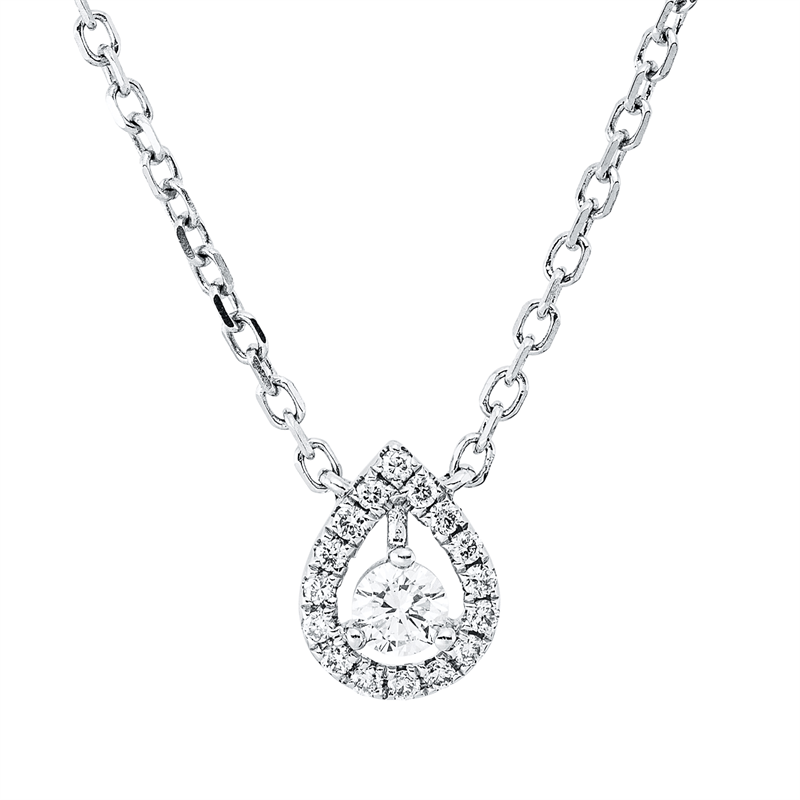 Collier 18 kt WG, mit ZÖ 40 cm + 43 cm, 1 Brill. 0,11 ct, W-pi, 16 Brill. 0,08 ct, J-vsi/si