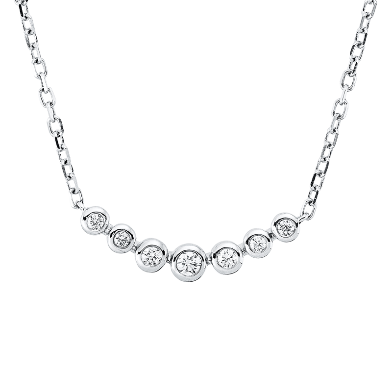 Collier 18 kt WG, mit ZÖ 40 cm + 43 cm, 7 Brill. 0,11 ct, TW-si