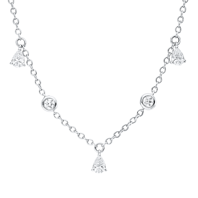 Collier 18 kt WG, 5 Tropfen 0,66 ct, TW-vsi, 6 Brill. 0,34 ct, TW-si