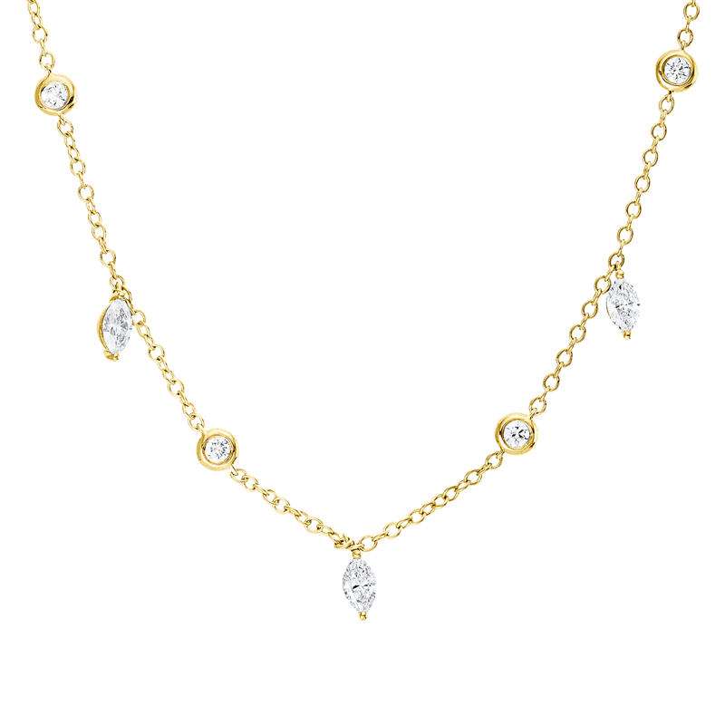Collier 18 kt GG, 5 Nav. 0,92 ct, TW-vsi, 6 Brill. 0,28 ct, TW-si