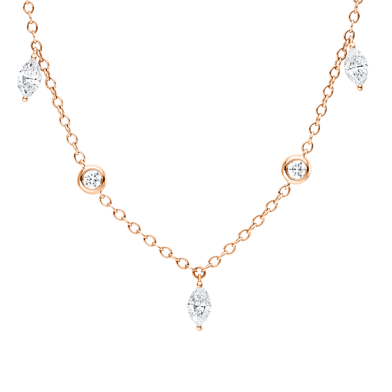 Collier 18 kt RG, 5 Nav. 0,91 ct, TW-vsi, 6 Brill. 0,28 ct, TW-si