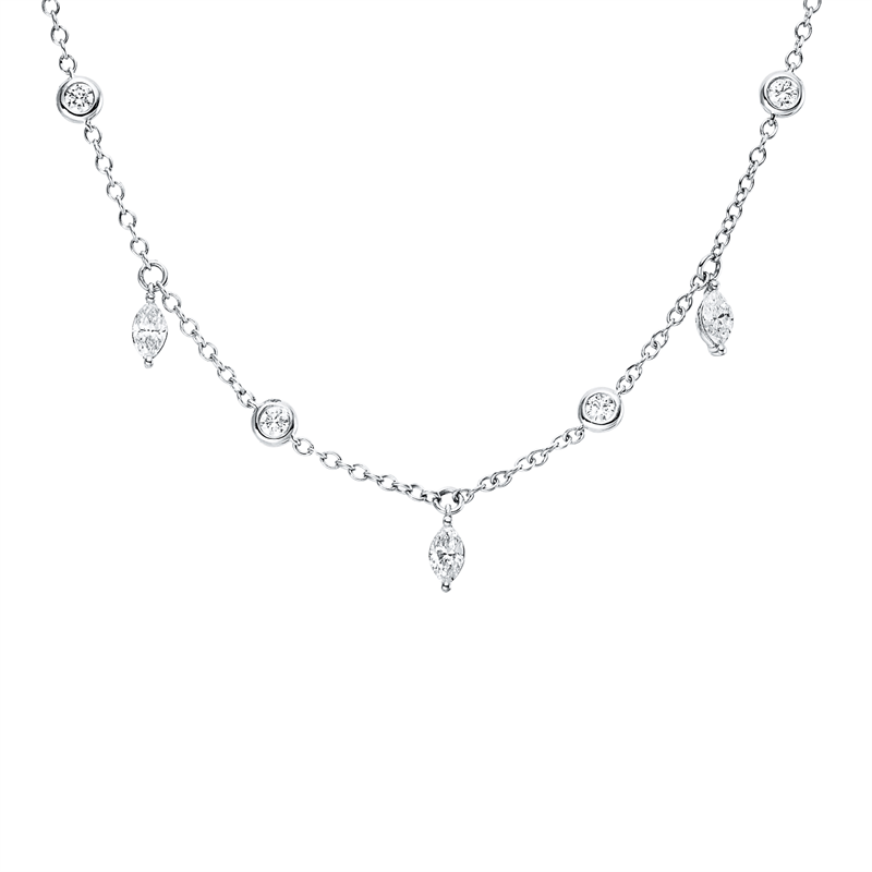 Collier 18 kt WG, 5 Nav. 0,73 ct, TW-vsi, 6 Brill. 0,34 ct, TW-si