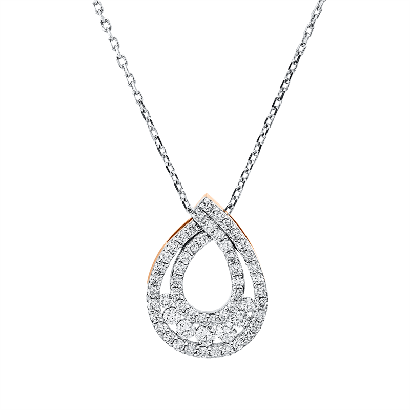 Collier 14 kt RG+WG, 2 Brill. 0,05 ct, F-si, 5 Brill. 0,17 ct, F-si, 50 Brill. 0,41 ct, F-si