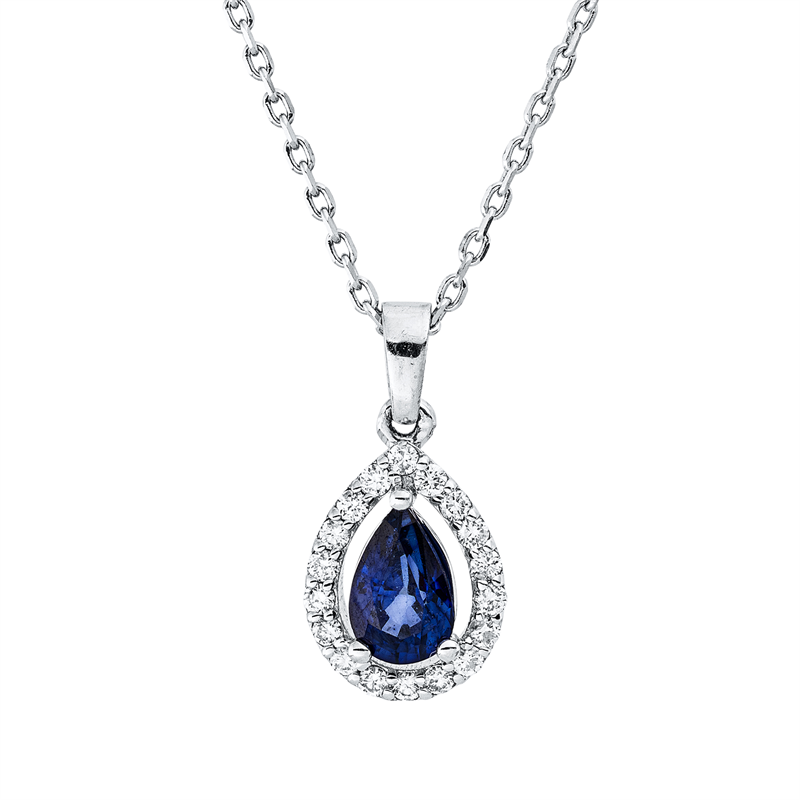 Collier 18 kt WG, mit Öse, 18 Brill. 0,13 ct, F-si, 1 Saphir 0,49 ct blau