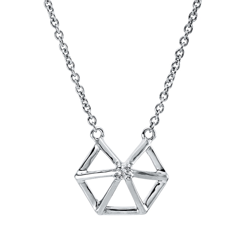 Collier 18 kt WG, mit ZÖ 42 cm, 1 Brill. 0,01 ct, TW-si