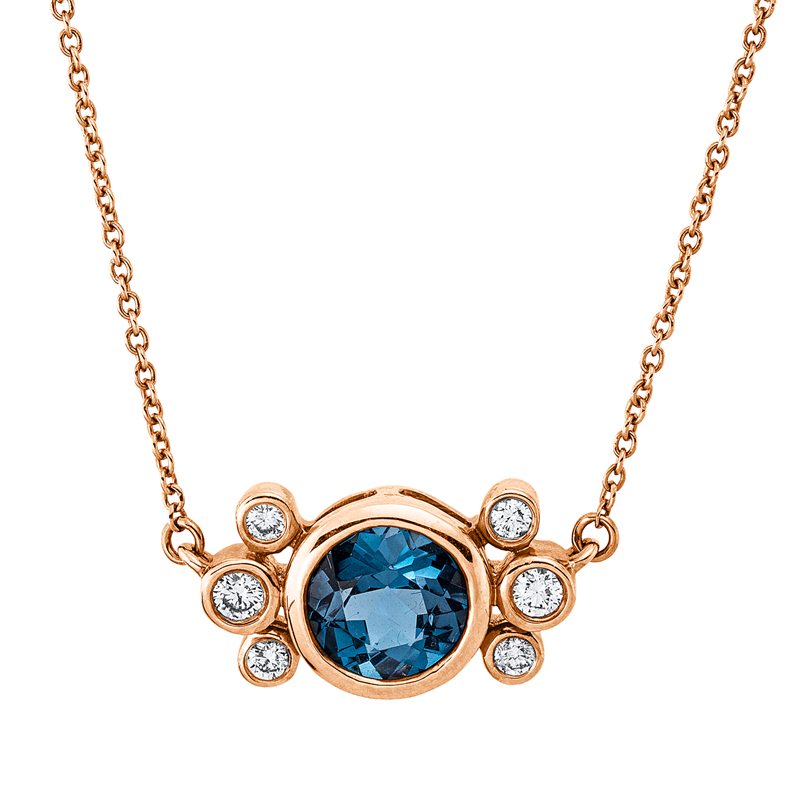 Collier 18 kt RG, 6 Brill. 0,12 ct, TW-pi, 1 Topas 1,16 ct Lond. blue