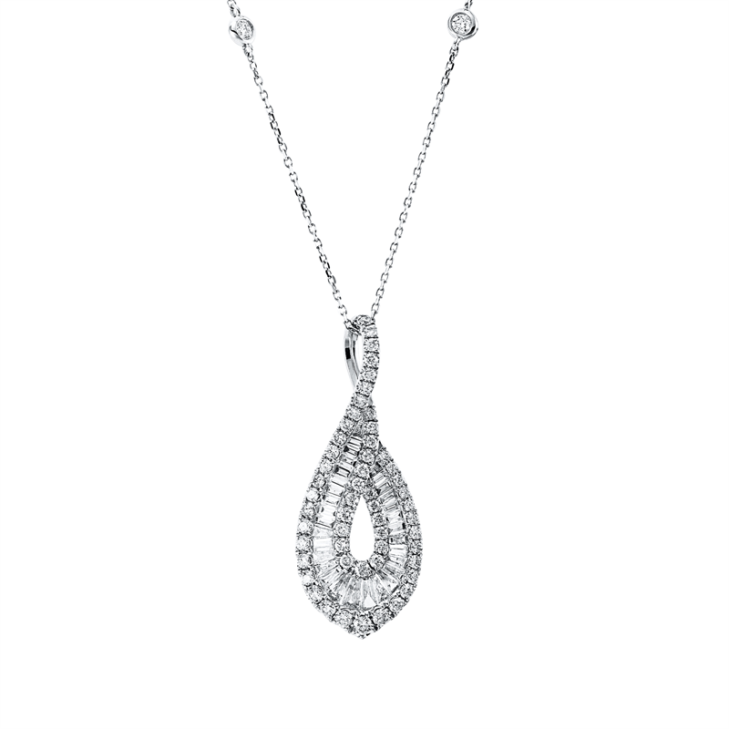 Collier 18 kt WG, ZÖ 40 cm, 56 Brill. 0,60 ct, TW-si, 13 Bag. 0,16 ct, TW-si, 18 Trap. 0,35 ct, TW-si