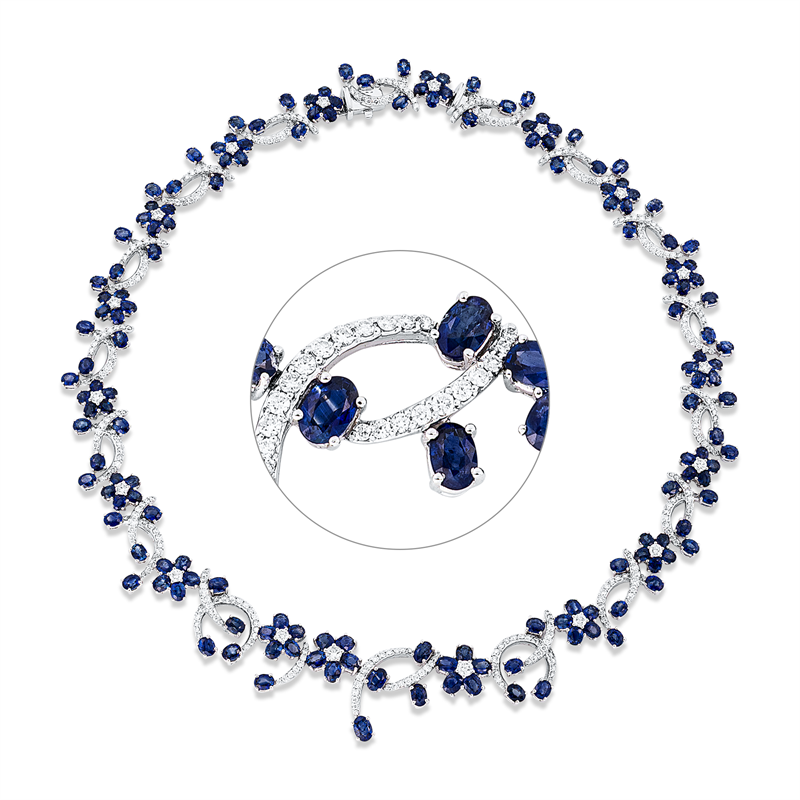 Collier 18 kt WG, 18 Brill. 2,25 ct, TW-vsi/si, 354 Brill. 5,93 ct, TW-vsi/si, 159 Saphire 52,06 ct blau
