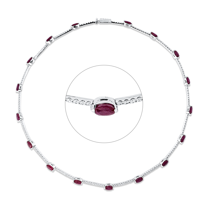 Collier 18 kt WG, 161 Brill. 2,93 ct, TW-vsi/si, 17 Rubine 10,15 ct rot