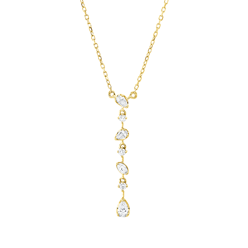 Collier 18 kt GG, ZÖ, 1 Nav. 0,04 ct, TW-vsi, 3 Tropfen 0,15 ct, TW-vsi, 3 Brill. 0,05 ct, TW-si