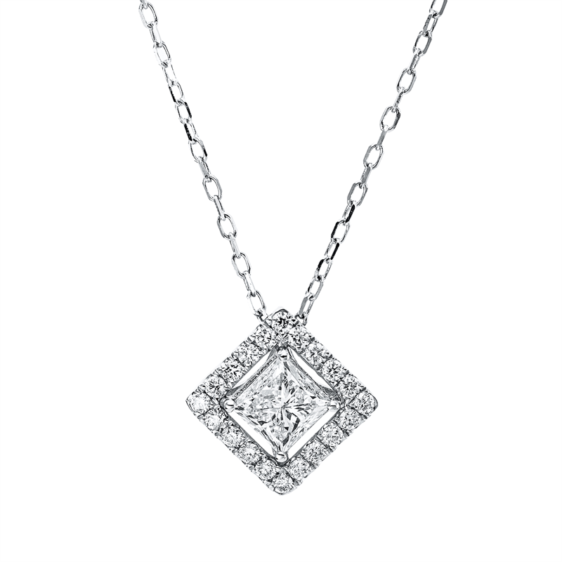 Collier 18 kt WG, mit ZÖ 40 cm + 43 cm, 20 Brill. 0,21 ct, TW-si, 1 Princ. 0,71 ct, TW-si