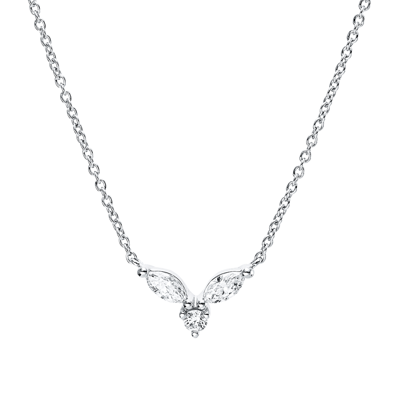 Collier 18 kt WG, 1 Brill. 0,03 ct, TW-pi, 2 Nav. 0,13 ct, TW-pi