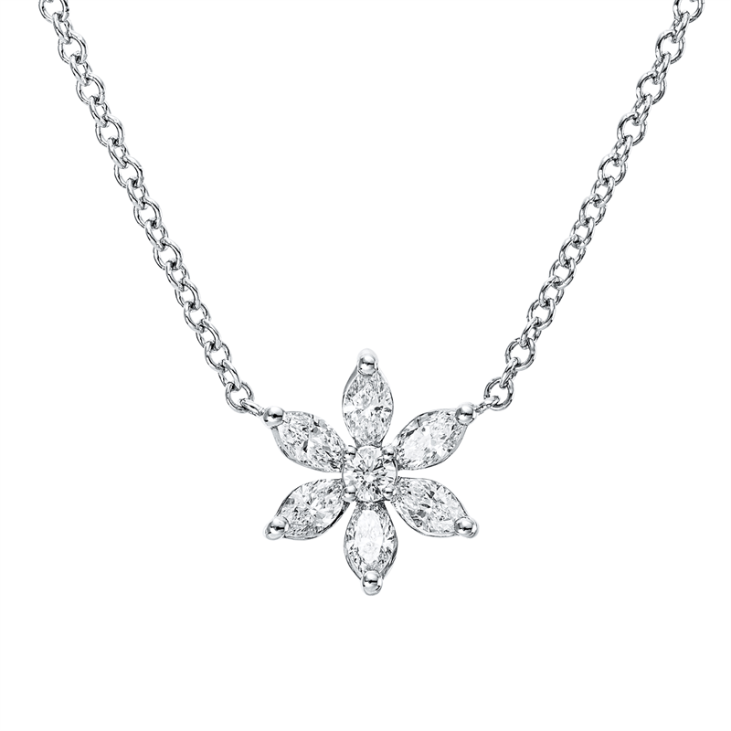Collier 18 kt WG, 1 Brill. 0,04 ct, TW-pi, 6 Nav. 0,29 ct, TW-pi