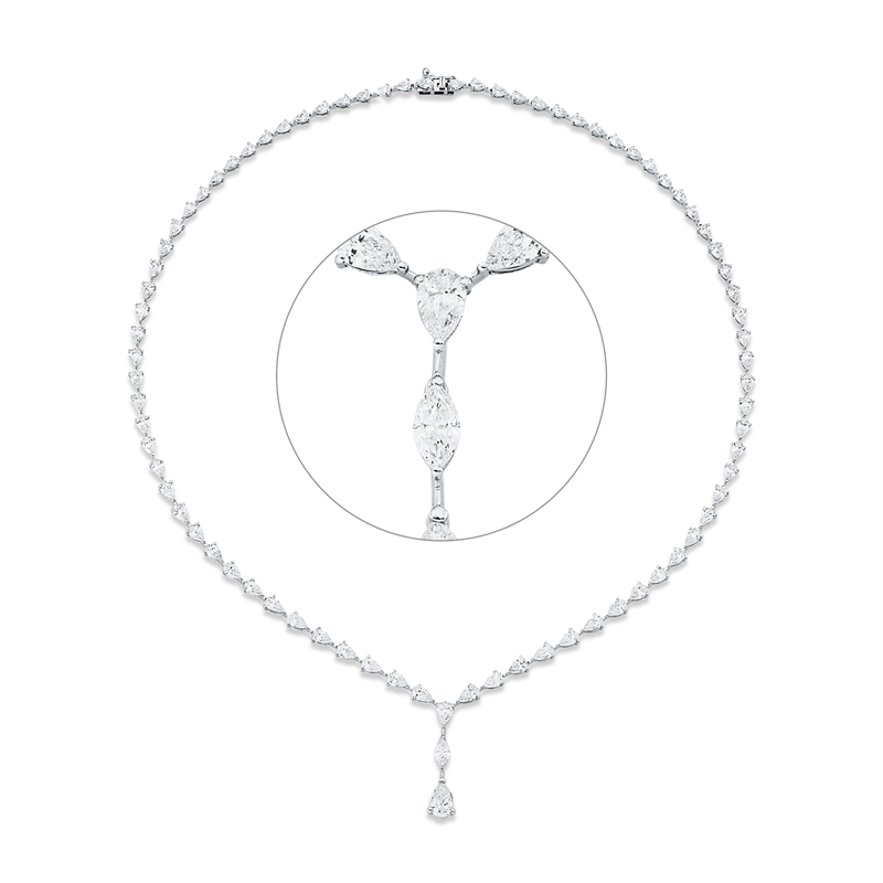Collier 18 kt WG, 78 Tropfen 10,08 ct,1 Tropfen 0,24 ct, 1 Tropfen 0,71 ct, 1 Nav. 0,25 ct, E-vsi/si