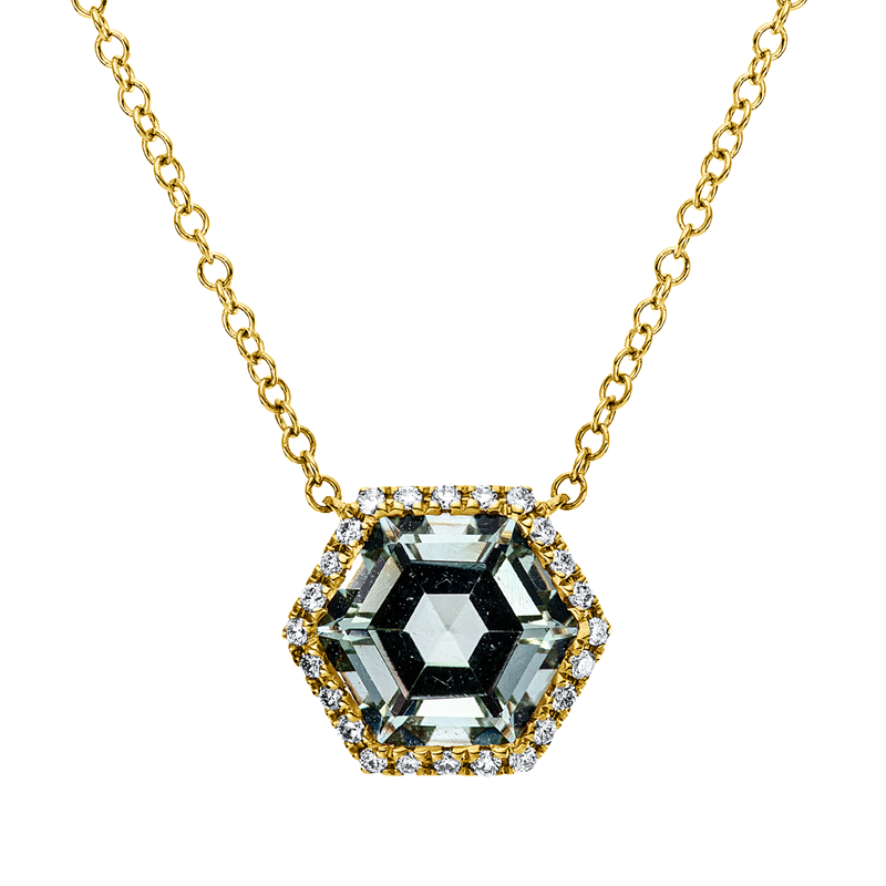 Collier 18 kt GG, mit ZÖ 40,6 cm, 24 Brill. 0,11 ct, TW-si, 1 Amethyst 1,60 ct grün