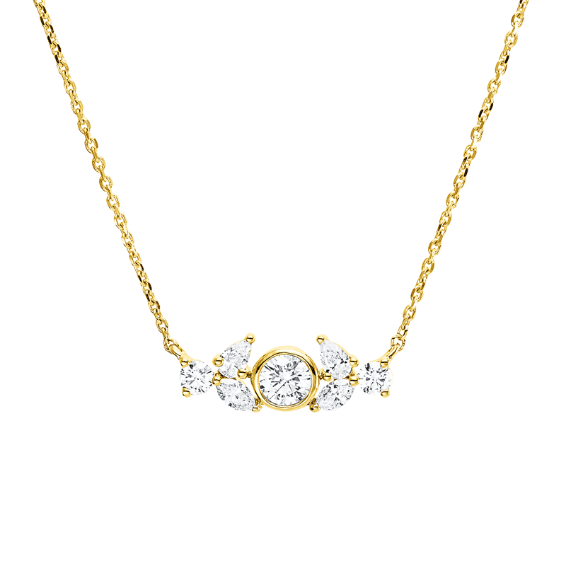 Collier 18 kt GG, mit ZÖ 42 cm, 1 Brill. 0,14 ct,2 Tropfen 0,08 ct, 2 Nav. 0,08 ct, 2 Brill. 0,08 ct, TW-si