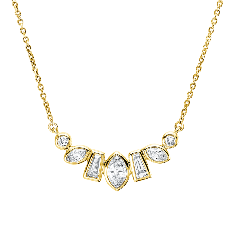 Collier 18 kt GG, 1 Nav. 0,22 ct, 2 Trap. 0,14 ct, TW-si, 2 Nav. 0,13 ct, TW-si, TW-si, 2 Brill. 0,05 ct, TW-si