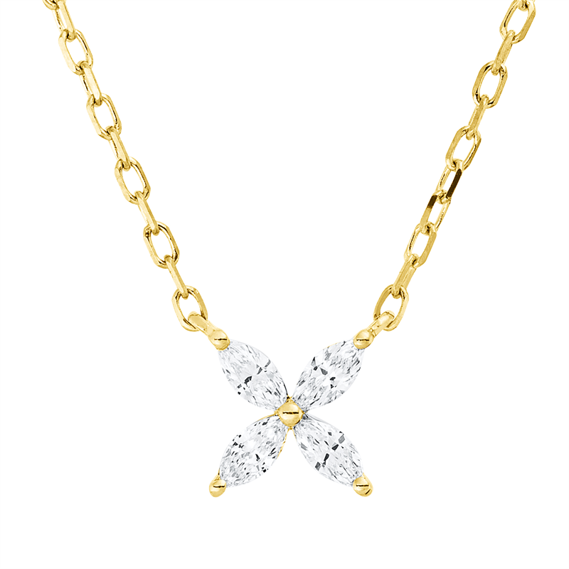 Collier 18 kt GG, 4 Nav. 0,17 ct, TW-si, 1 Brill. 0,06 ct, TW-si