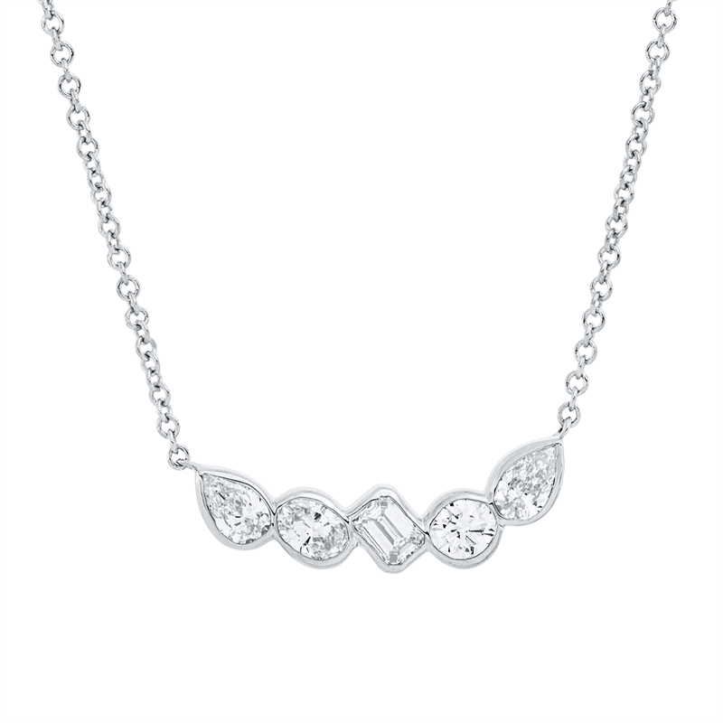 Collier 18 kt WG, 1 Sm.schliff 0,08 ct, 2 Tropfen 0,16 ct, 1 Oval 0,08 ct, 1 Brill. 0,08 ct, TW-si