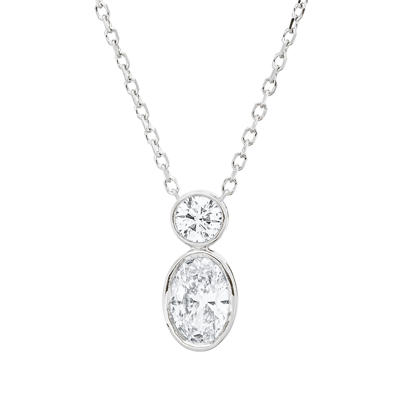 Collier 18 kt WG, mit ZÖ 40 cm + 42 cm, 1 Oval 0,39 ct, TW-si, 1 Brill. 0,10 ct, TW-si