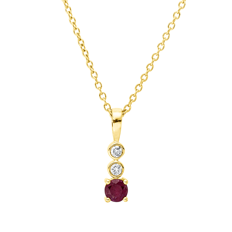 Collier 18 kt GG, mit ZÖ 40 cm, 42,5cm, 2 Brill. 0,03 ct, TW-si, 1 Rubin 0,16 ct rot