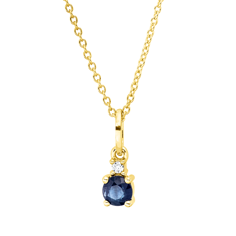 Collier 18 kt GG, mit ZÖ 40 cm + 42,5 cm, 1 Brill. 0,02 ct, TW-si, 1 Saphir 0,35 ct blau