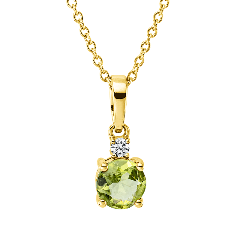 Collier 18 kt GG, mit ZÖ 40 cm, 42,5cm, 1 Brill. 0,03 ct, TW-si, 1 Peridot 0,47 ct