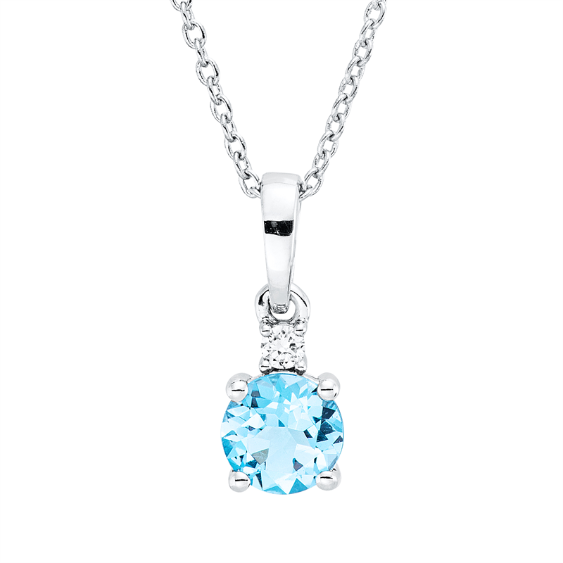 Collier 18 kt WG, mit ZÖ 40 cm,42,5cm, 1 Brill. 0,03 ct, TW-si, 1 Topas 0,45 ct blau