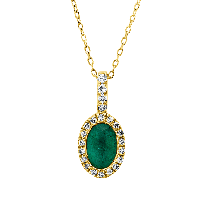 Collier 18 kt GG, mit ZÖ 43 cm, 22 Brill. 0,08 ct, TW-si, 1 Smaragd 0,43 ct grün