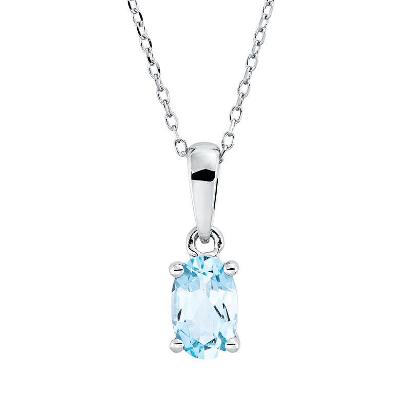 Collier 18 kt WG, mit ZÖ 43 cm, 1 Topas 0,53 ct sky blue
