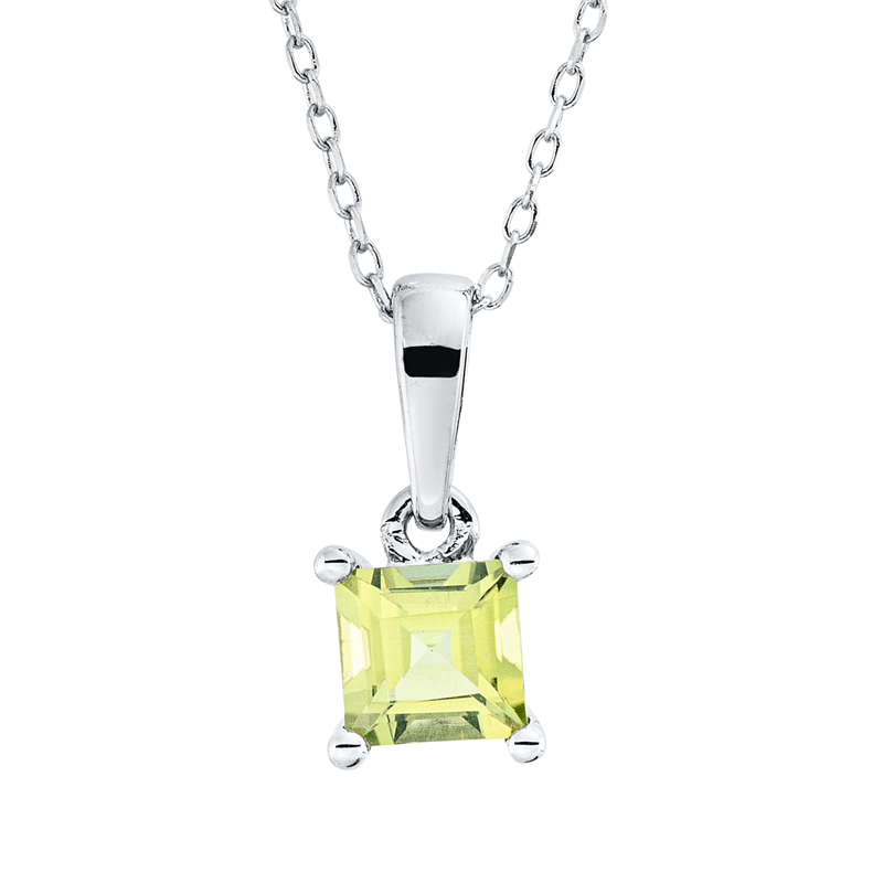 Collier 18 kt WG, mit ZÖ 43 cm, 1 Peridot 0,37 ct grün