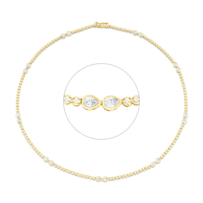 Collier 18 kt GG+WG, 18 Tropfen 1,99 ct, TW-si, 133 Brill. 1,24 ct, TW-si