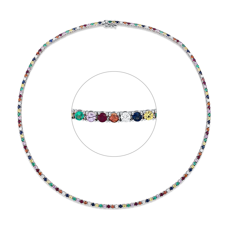 Collier 18 kt WG, 23 Brill. 1,19 ct, TW-si, 89 Saphire 4,89 ct multicolor
