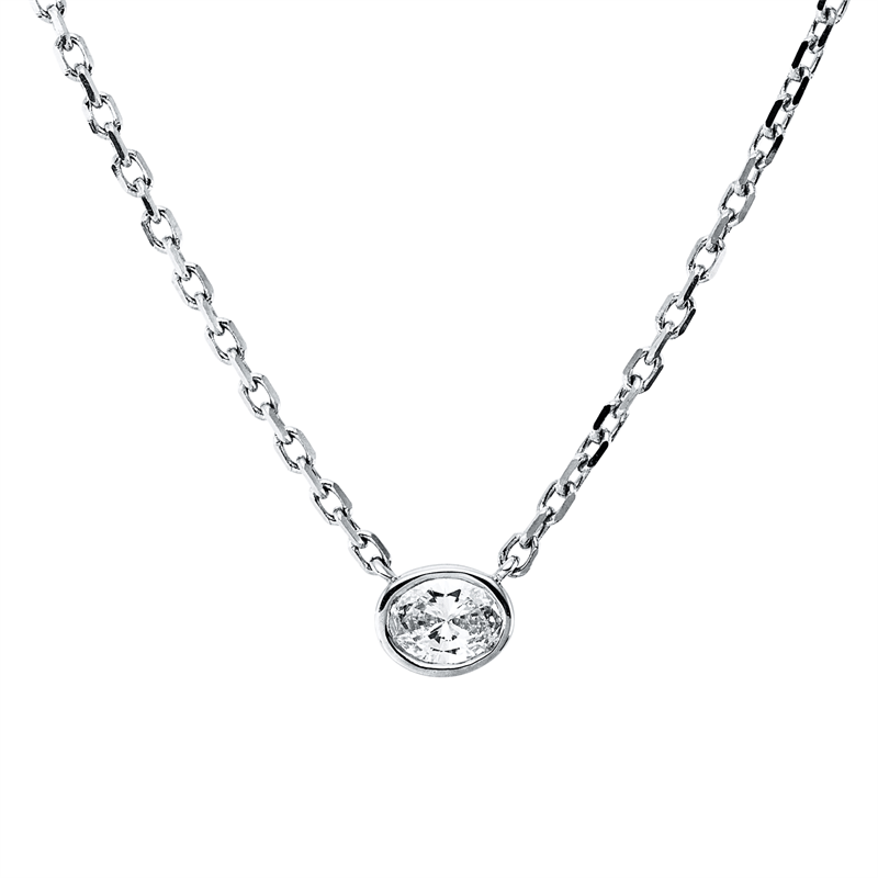 Collier 14 kt WG, mit ZÖ 40,6 cm, 1 Oval 0,21 ct, TW-vsi/si