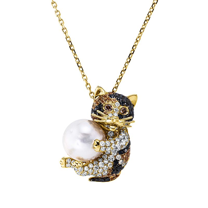 Collier 18 kt GG,138 Brill. 2,02 ct, fancy-vsi/si, 36 Saphire 0,70 ct gelb, 1 ZP, barock weiß 11,9 mm