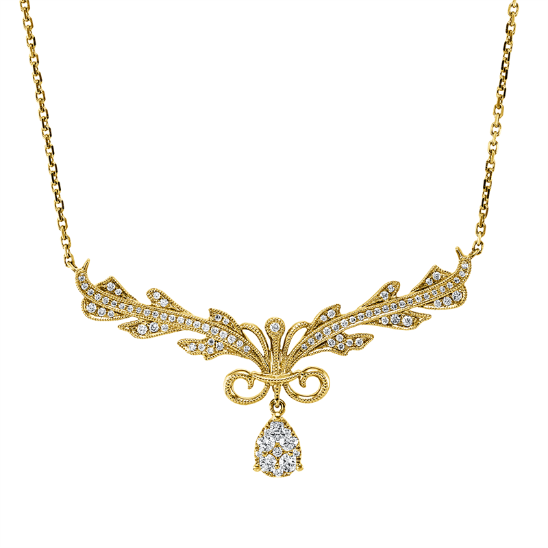 Collier 18 kt GG, mit ZÖ 41 cm + 43 cm, 91 Brill. 0,36 ct, TW-si/pi