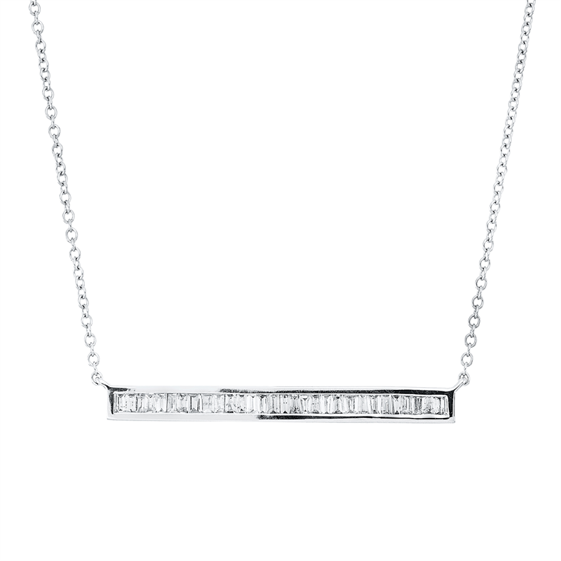 Collier 18 kt WG, mit ZÖ 41 cm + 43 cm, 30 Trap. 0,29 ct, TW-si/pi