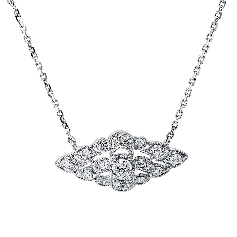 Collier 18 kt WG, mit ZÖ 40,5 cm + 43 cm, 1 Brill. 0,11 ct, TW-si/pi, 18 Brill. 0,26 ct, TW-si/pi