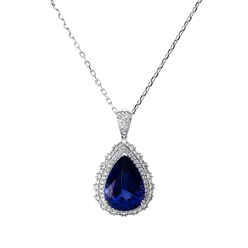 Collier 18 kt WG, mit ZÖ 40,6 cm, 92 Brill. 1,17 ct, TW-vsi, 1 Tansanit 12,55 ct blau