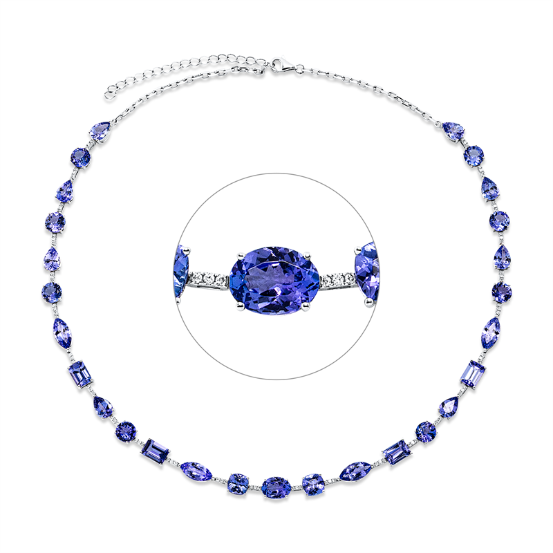 Collier 18 kt WG, 78 Brill. 0,36 ct, F-vsi, 27 Tansanit 23,10 ct blau