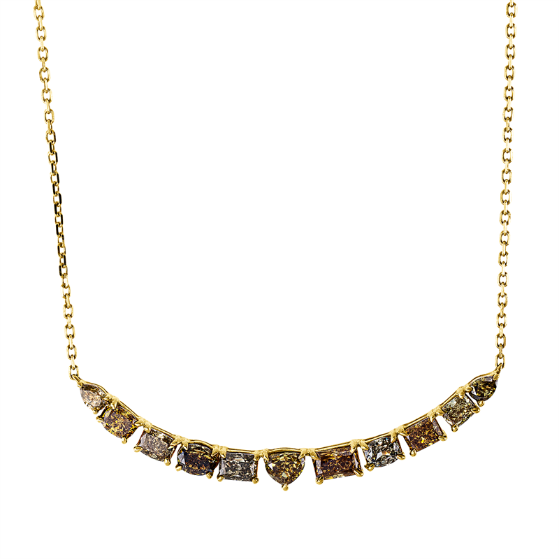 Collier 18 kt GG, mit ZÖ 40,6 cm, 11 Fant-Schl. 2,52 ct, braun