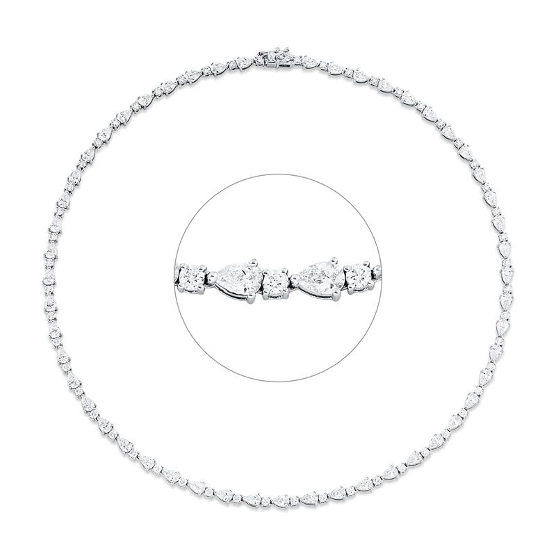 Collier 18 kt WG, 52 Tropfen 9,42 ct, TW-vsi, 52 Brill. 2,50 ct, TW-vsi