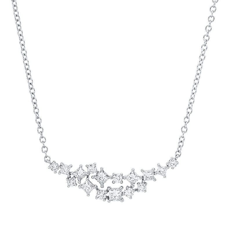 Collier 14 kt WG, mit ZÖ 40 cm + 43 cm, 8 Princ. 0,62 ct, W-si, 8 Brill. 0,25 ct, W-si