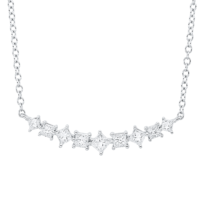 Collier 14 kt WG, mit ZÖ 40 cm + 43 cm, 9 Princ. 0,66 ct, W-si