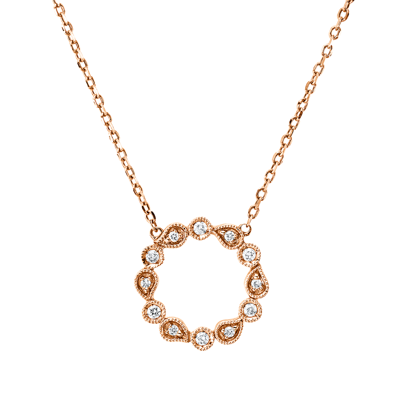 Collier 18 kt RG, mit ZÖ 45,0 + 43,0 cm, 12 Brill. 0,09 ct, TW-si