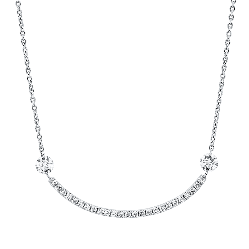 Collier 18 kt WG, mit ZÖ 40 cm + 42 cm, 27 Brill. 0,48 ct, TW-si